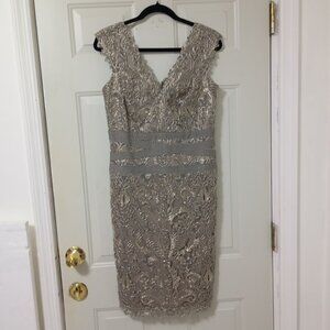 Tadashi Shoji Womens Size 10 Embroidered Lace Cocktail Dress Midi